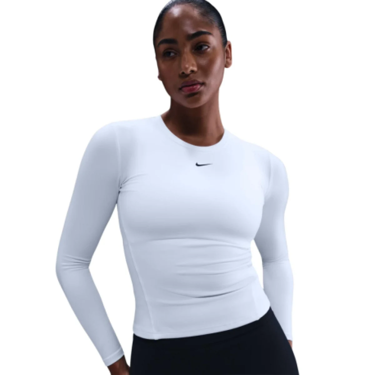 Dámske tréningové tričko s dlhým rukávom NIKE W NK ONE DF FTTD LS TOP WHITE BLACK · záber 1