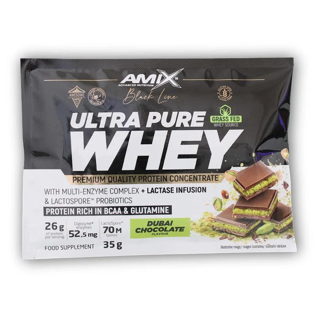 Amix Black Line Ultra Pure Whey 35g - Barva: čierna | Příchuť: Dubai chocolate · záber 1