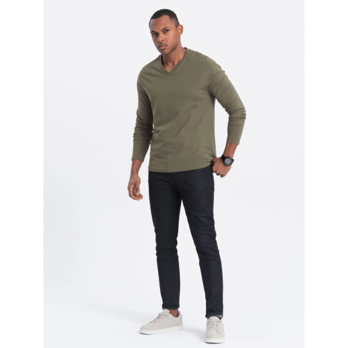 Pánske tričko s dlhým rukávom OMBRE Longsleeve OM-LSBL-0108 V-2 dark olive · záber 4