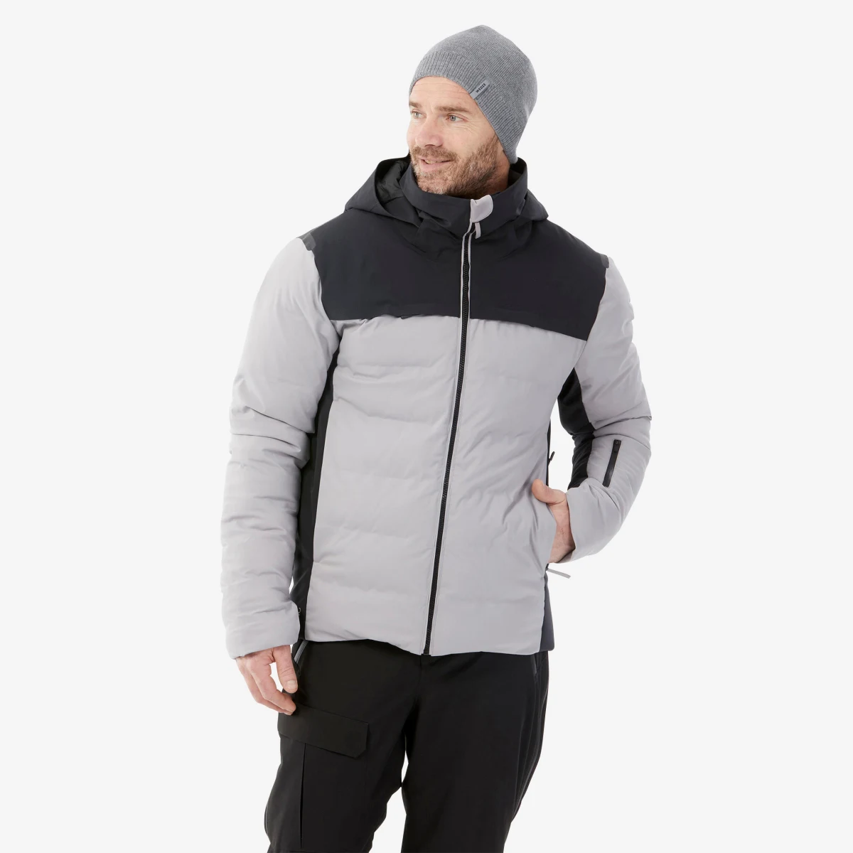 WEDZE Pánska prešívaná lyžiarska bunda 500 Warm sivo-čierna 3XL · záber 1