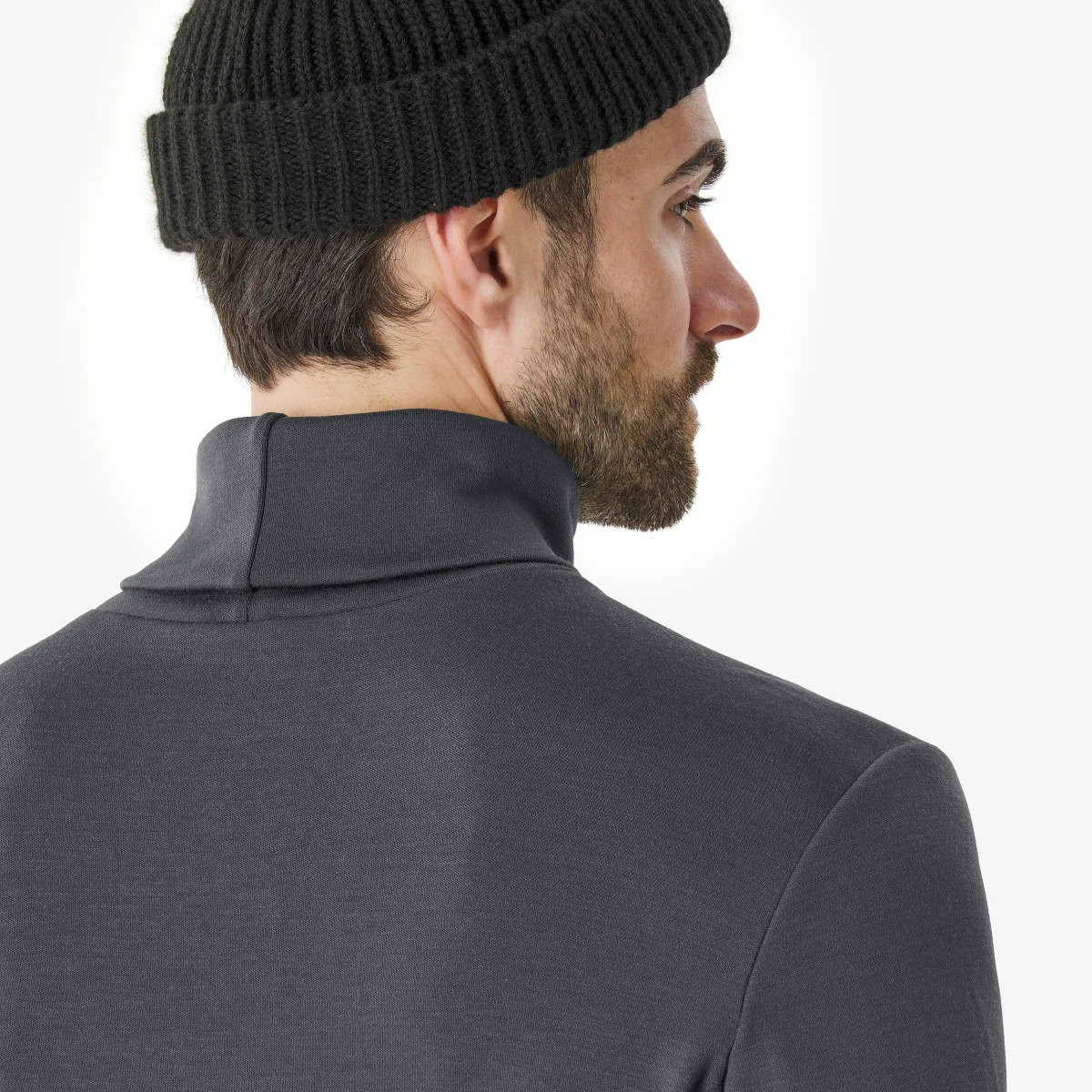 WEDZE Pánske spodné termotričko z vlny merino BL TOP 500 Woolneck rolákový golier sivé L · záber 2
