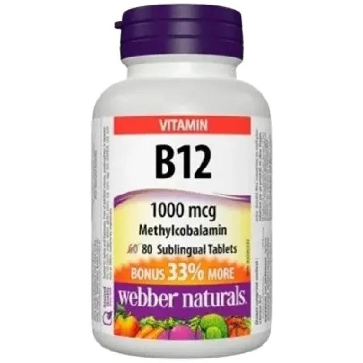 Webber Naturals Vitamín B12 1000 mcg Methylcobalamin 80 tabliet · záber 1