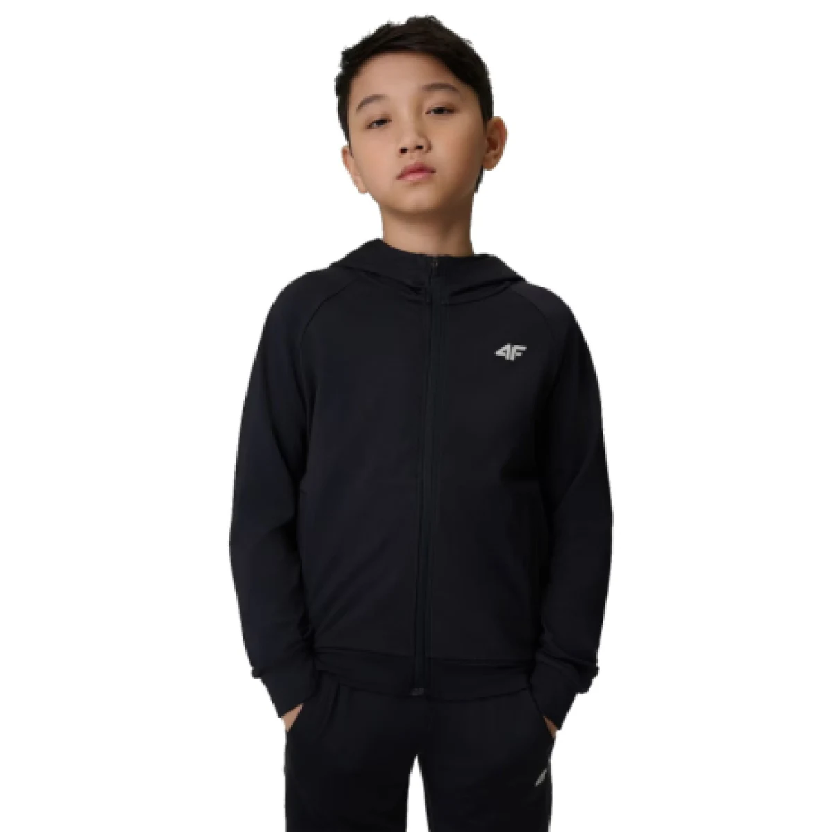 Chlapčenská tréningová mikina so zipsom 4F JUNIOR SWEATSHIRT FNK M690-20S-DEEP BLACK · záber 1