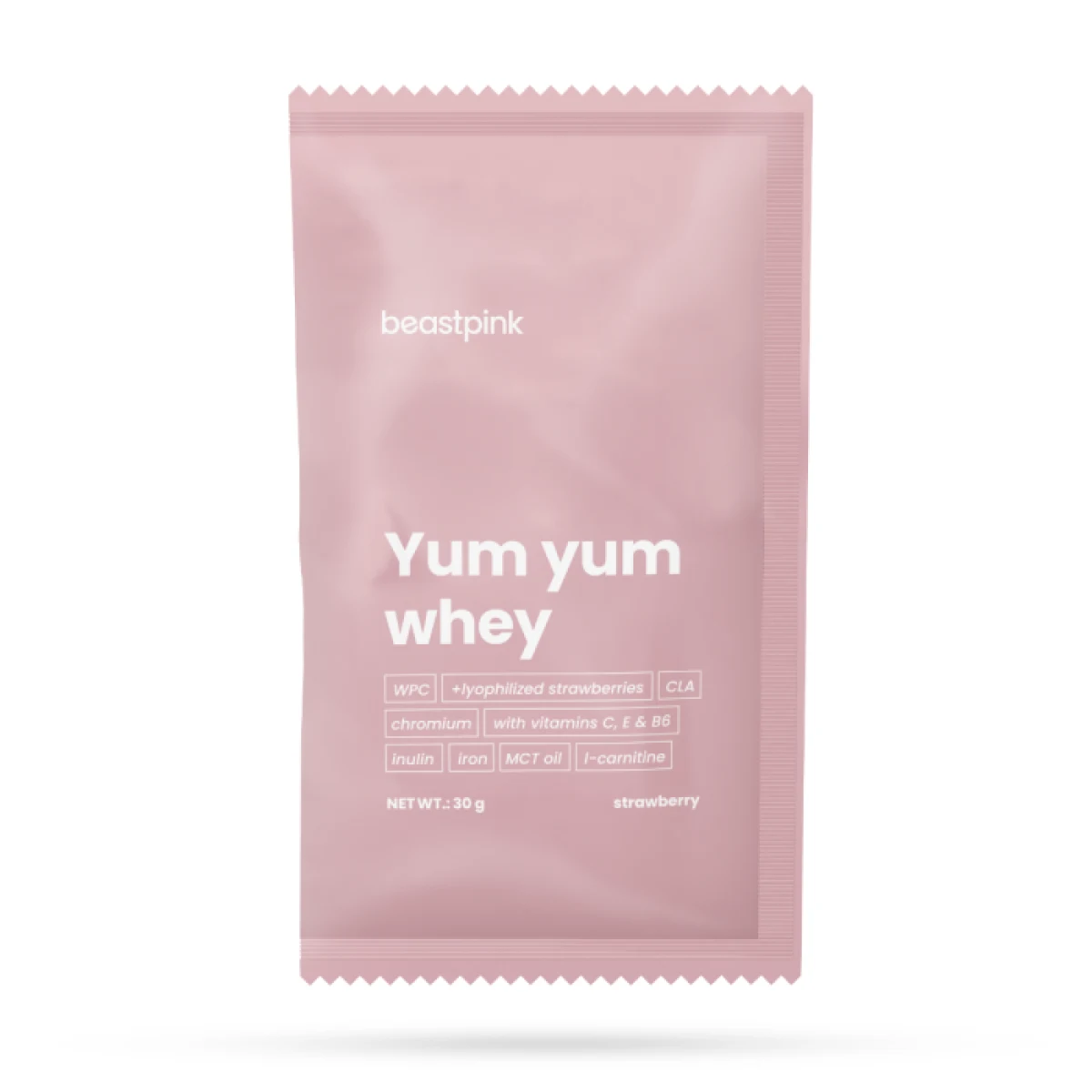 Мостра Yum Yum Whey - BeastPink - Вкус: Strawberry splash | Тегло: 0,03 g | Опаковка: 400 · záber 1