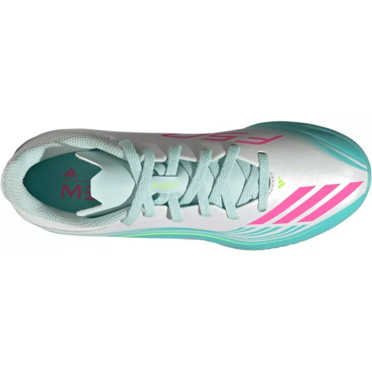 Chlapčenské futbalové kopačky turfy ADIDAS F50 Messi Club Jr TF cloud white lucid pink flash aqua · záber 3