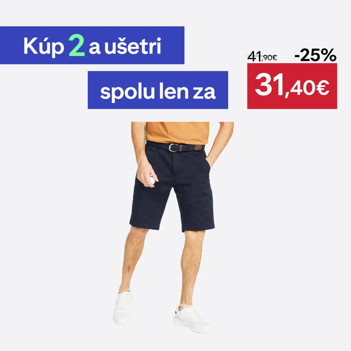 INESIS Pánske golfové chino šortky MW500 tmavomodré 2XL · záber 1