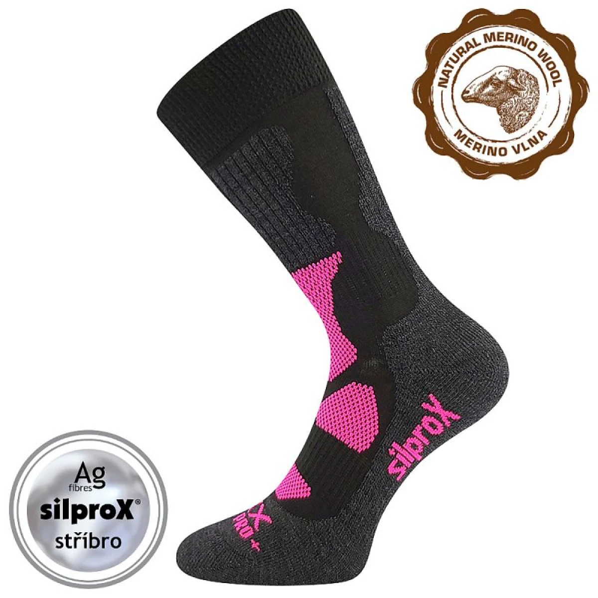 Dámske turistické ponožky VOXX Etrex-Black Pink · záber 2