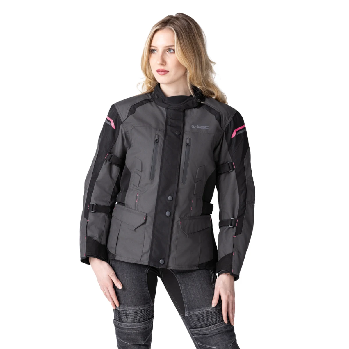 Dámska moto bunda W-TEC Barbata Farba čierno-šedo-ružová, · záber 3