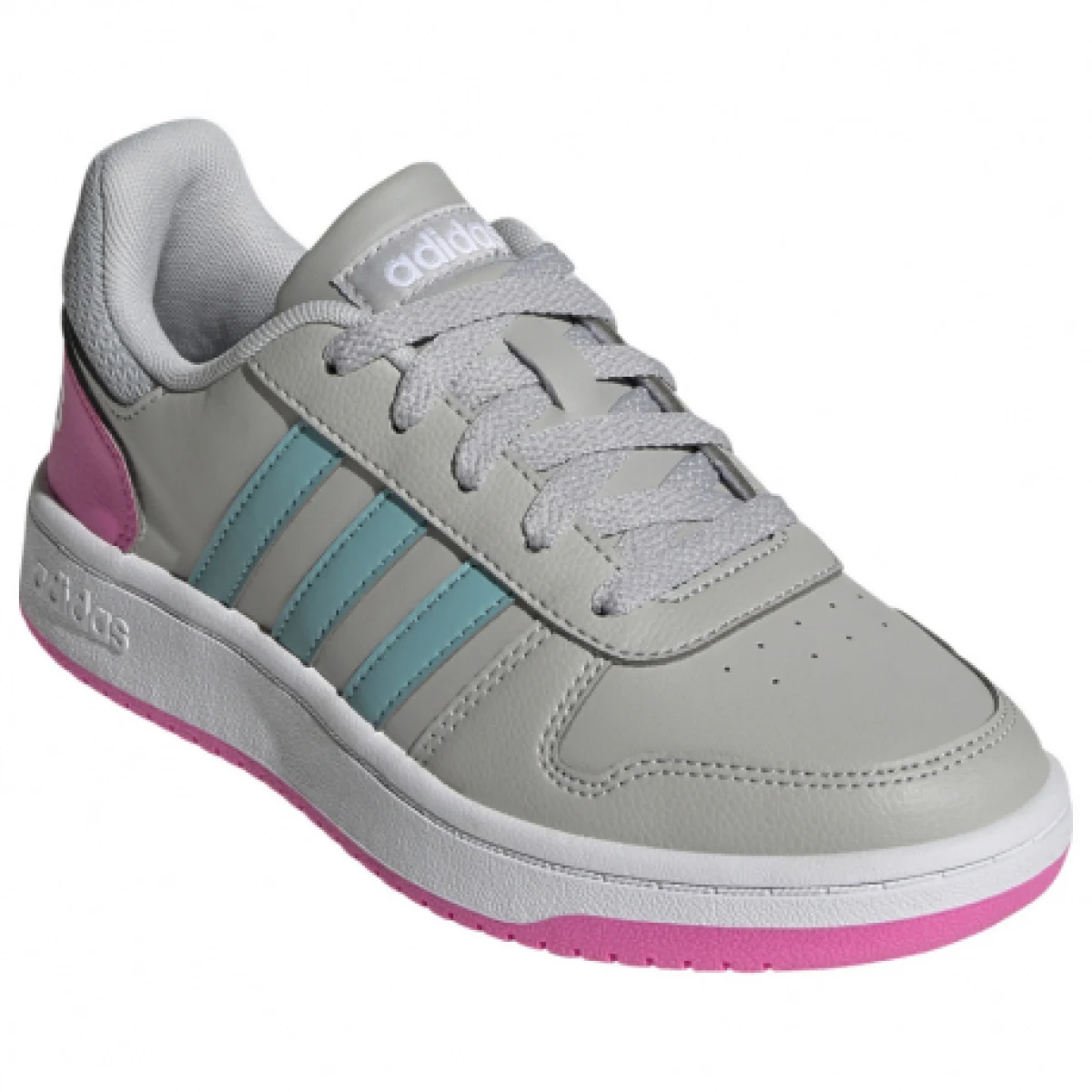 Dětská rekreační obuv ADIDAS Hoops 2.0 core grey two mint ton screaming pink · záber 1