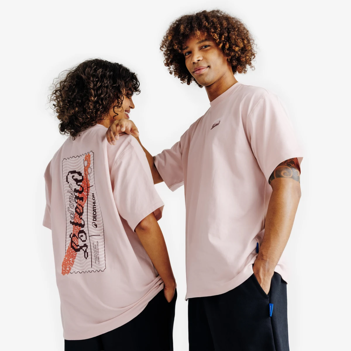 DECATHLON Tričko Elementals s potlačou unisex ružové M · záber 1