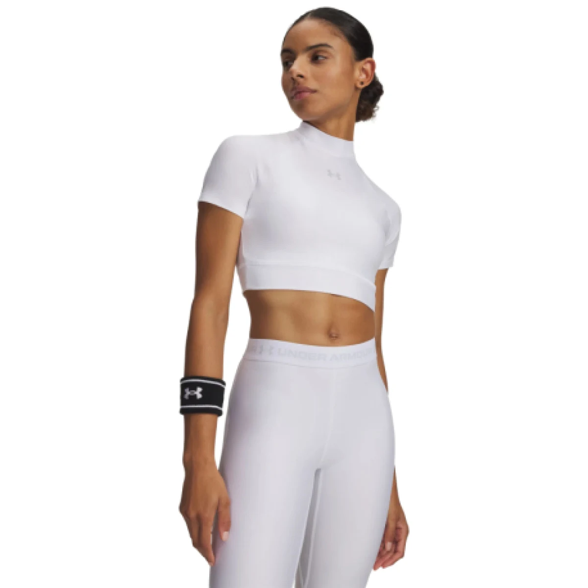 Dámske kompresné tričko s krátkym rukávom UNDER ARMOUR HeatGear Crop Mock SS-WHT · záber 1