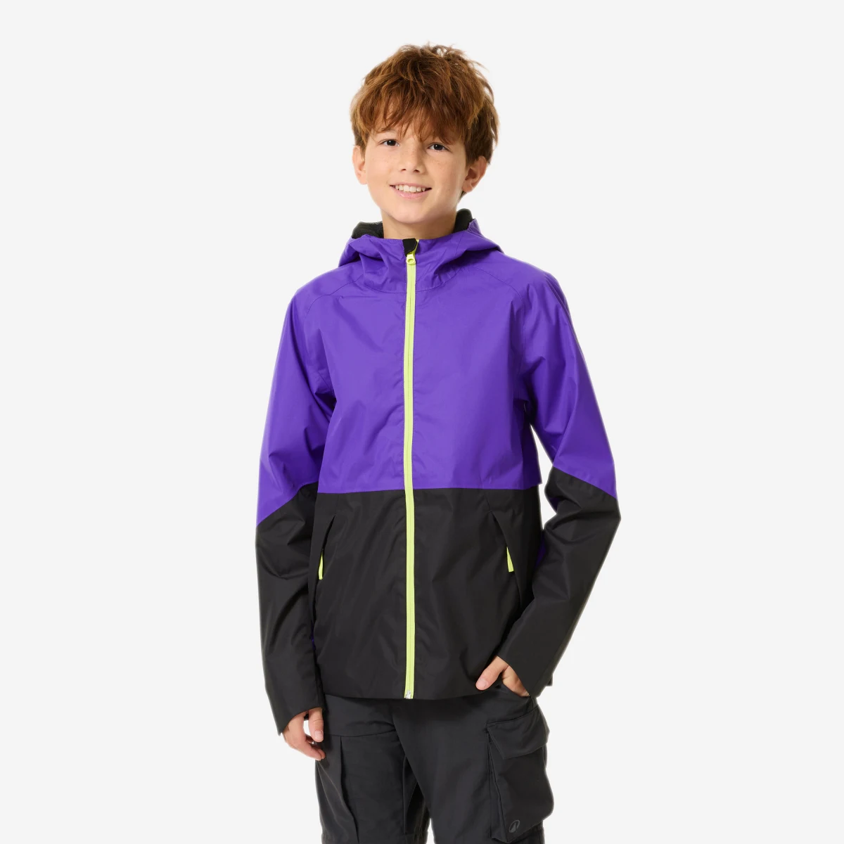 QUECHUA Detská nepremokavá turistická bunda MH500 7-15 r tmavofialová 14-15 r (161-172 cm) · záber 1