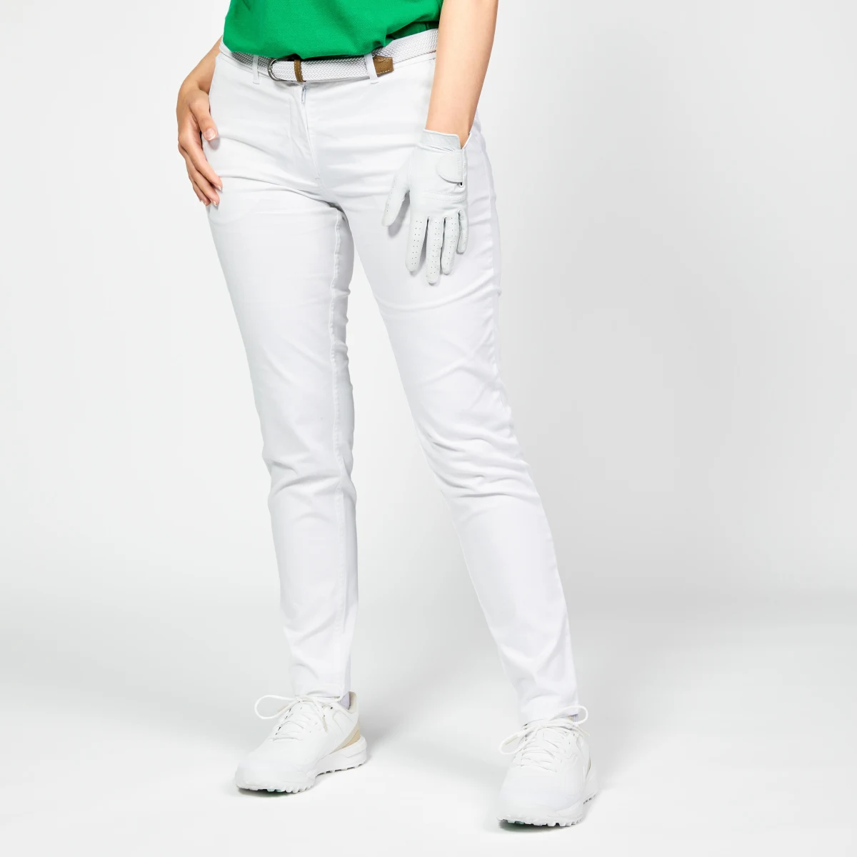 INESIS Dámske bavlnené golfové chino nohavice MW500 snehobiele L-XL (L31) · záber 2