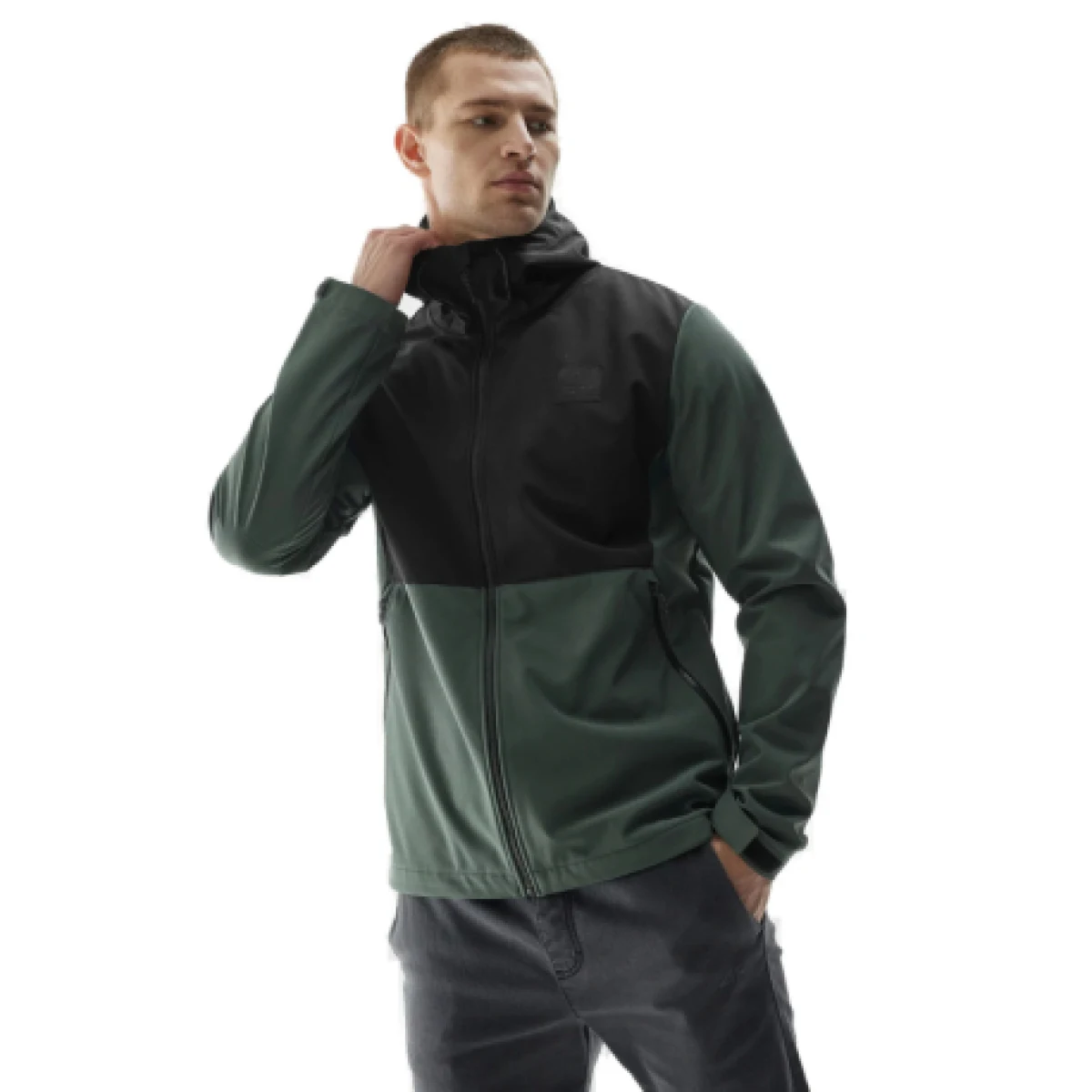 Pánská turistická softshellová bunda 4F SOFTSHELL JACKET-AW23TSOFM155-40S-DARK GREEN · záber 1