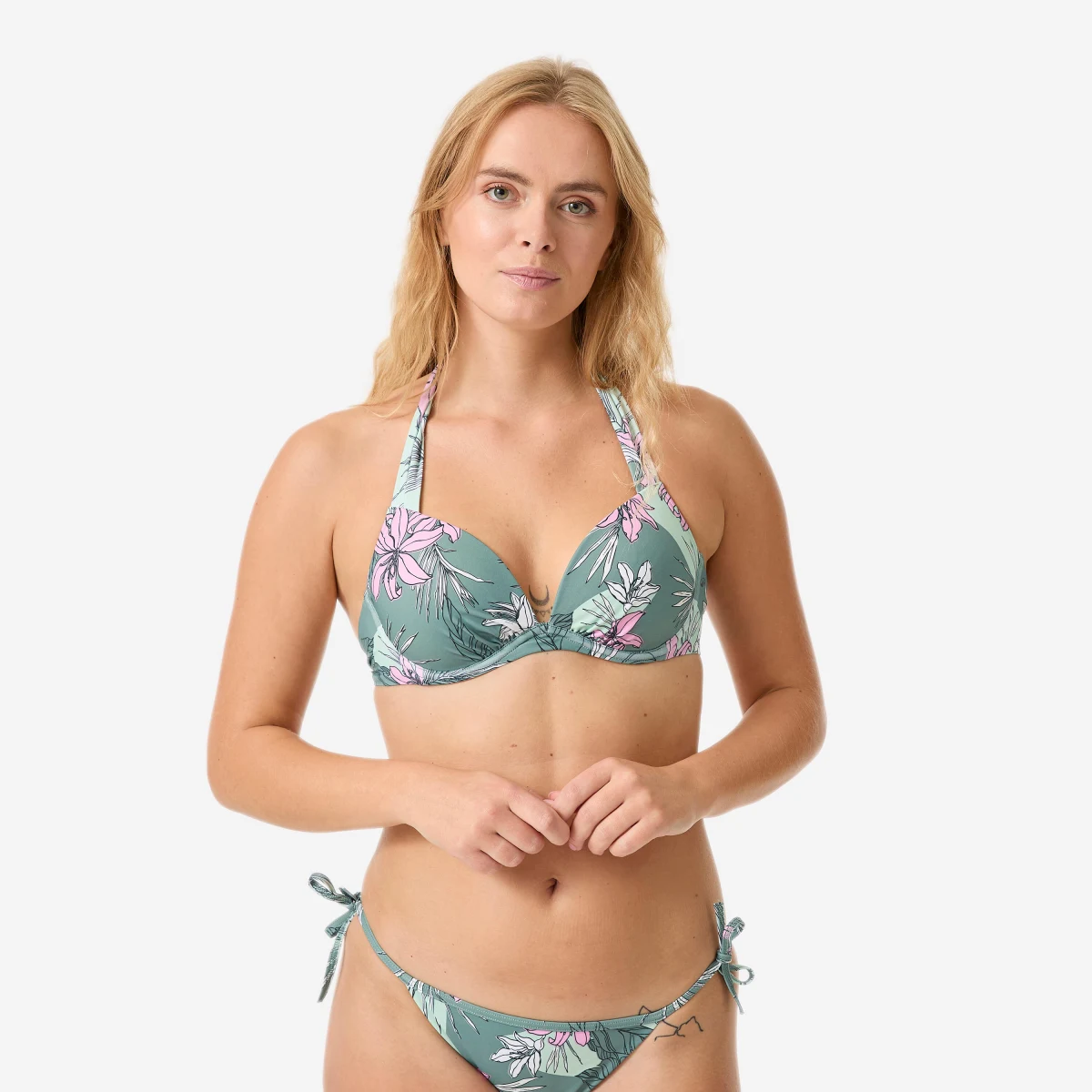 DECATHLON Vrchný push-up diel plaviek Elena Numea na surfovanie kaki 75C · záber 1