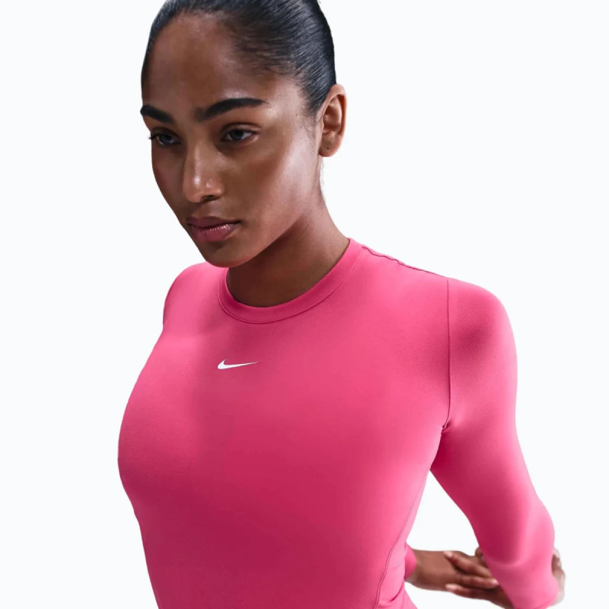 Dámske tréningové tričko s dlhým rukávom NIKE W NK ONE DF FTTD LS TOP RUSH PINK WHITE · záber 2