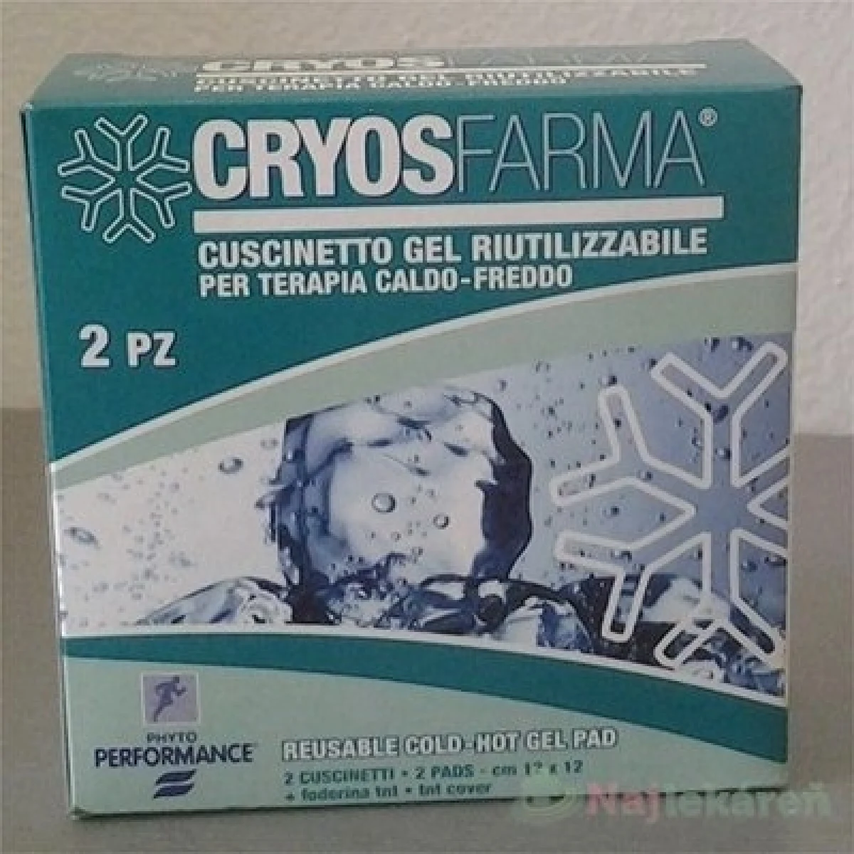 Cryos Farma gélové vankúšiky (studený alebo teplý obklad) 12x12 cm 27x12 cm 2 ks gélové vankúšiky (studený alebo teplý obklad pri poraneniach) 12 x 12 cm 2 ks · záber 1