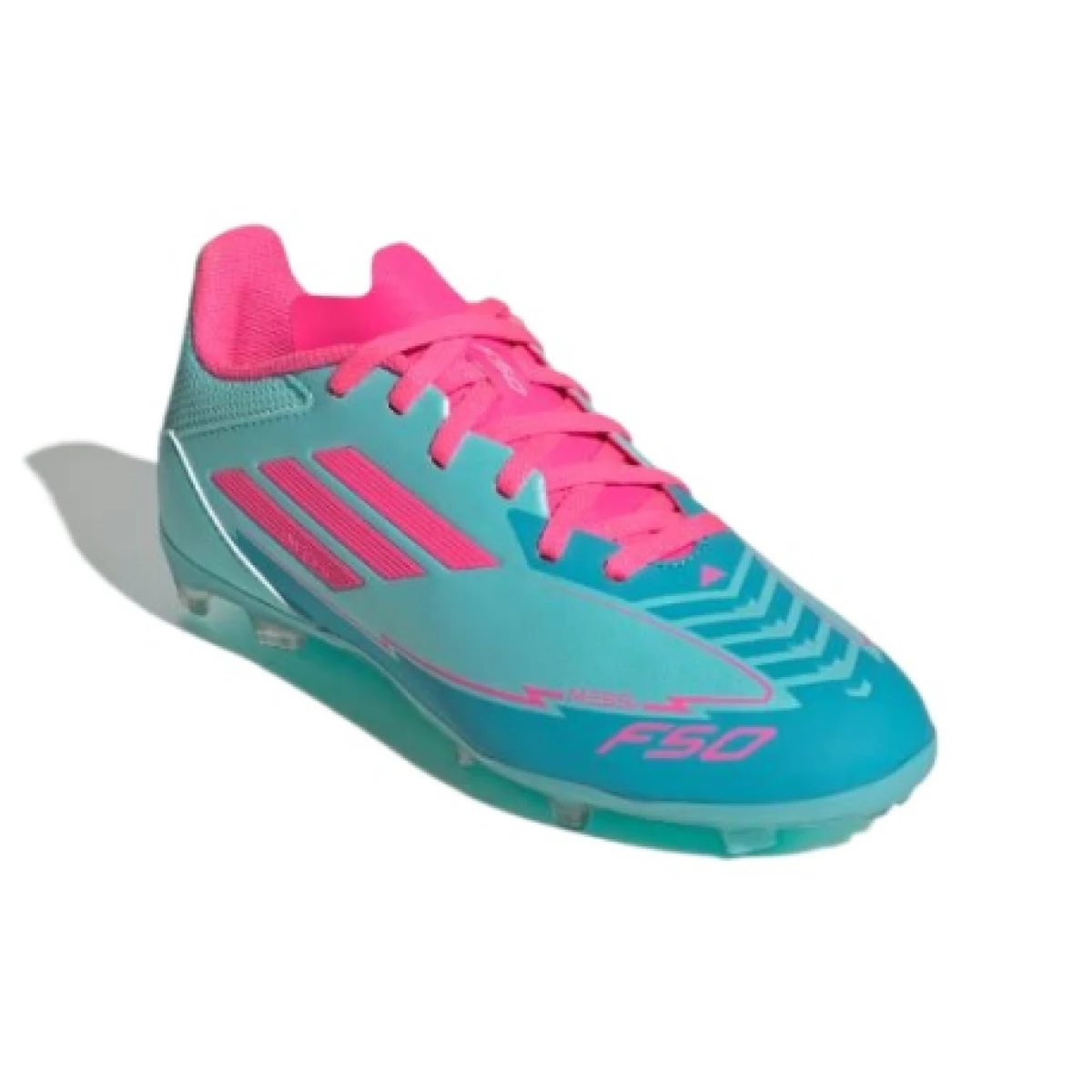 Chlapecké fotbalové kopačky outdoorové ADIDAS F50 League Messi Jr FG MG flash aqua lucid pink lucid cyan · záber 1