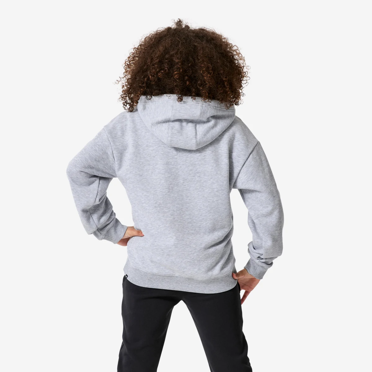 DECATHLON Detská voľná mikina na zips s kapucňou sivá 7-8 r (123-130 cm) · záber 2