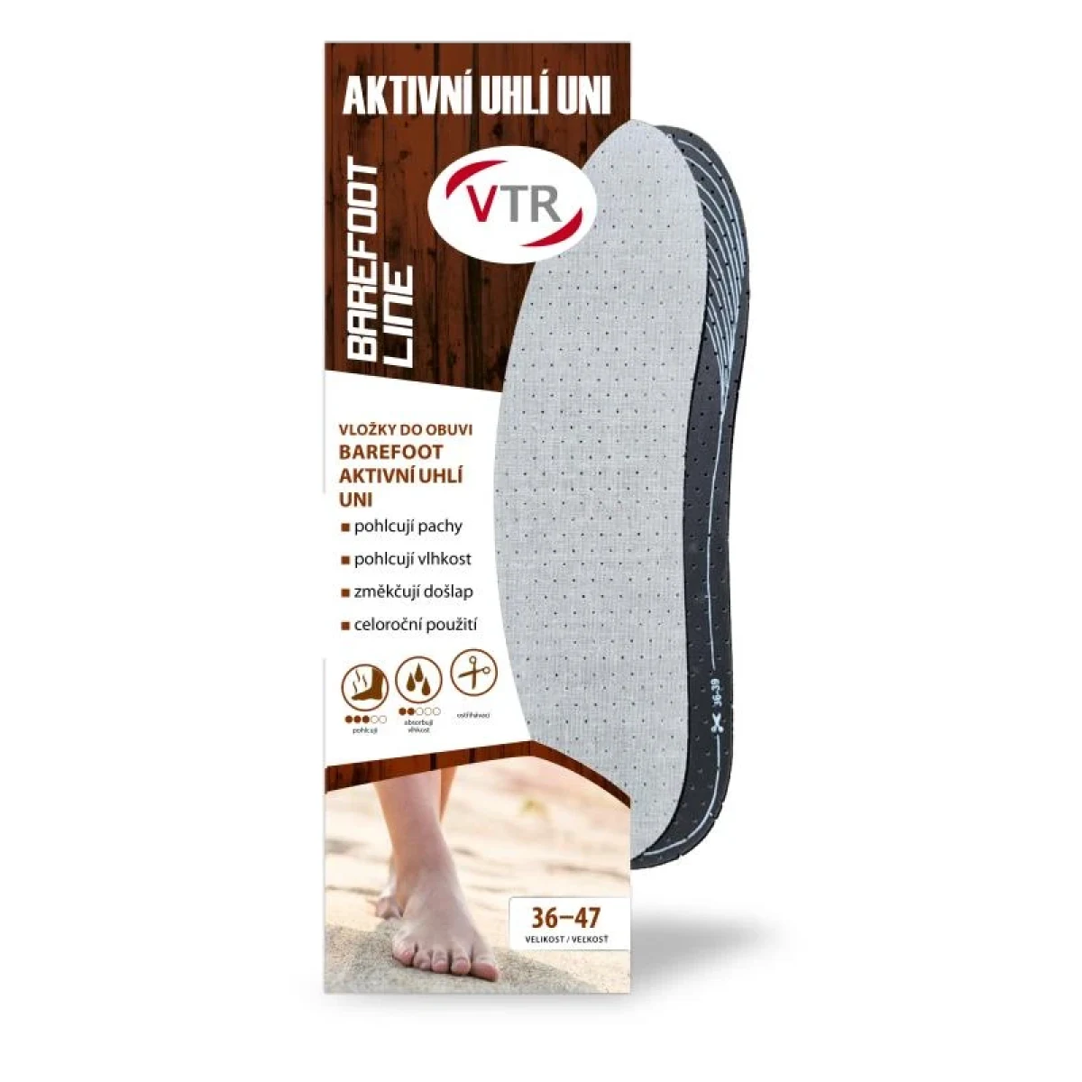 VTR Vložky do bot Barefoot Aktivní uhlí UNI 36-47 · záber 1