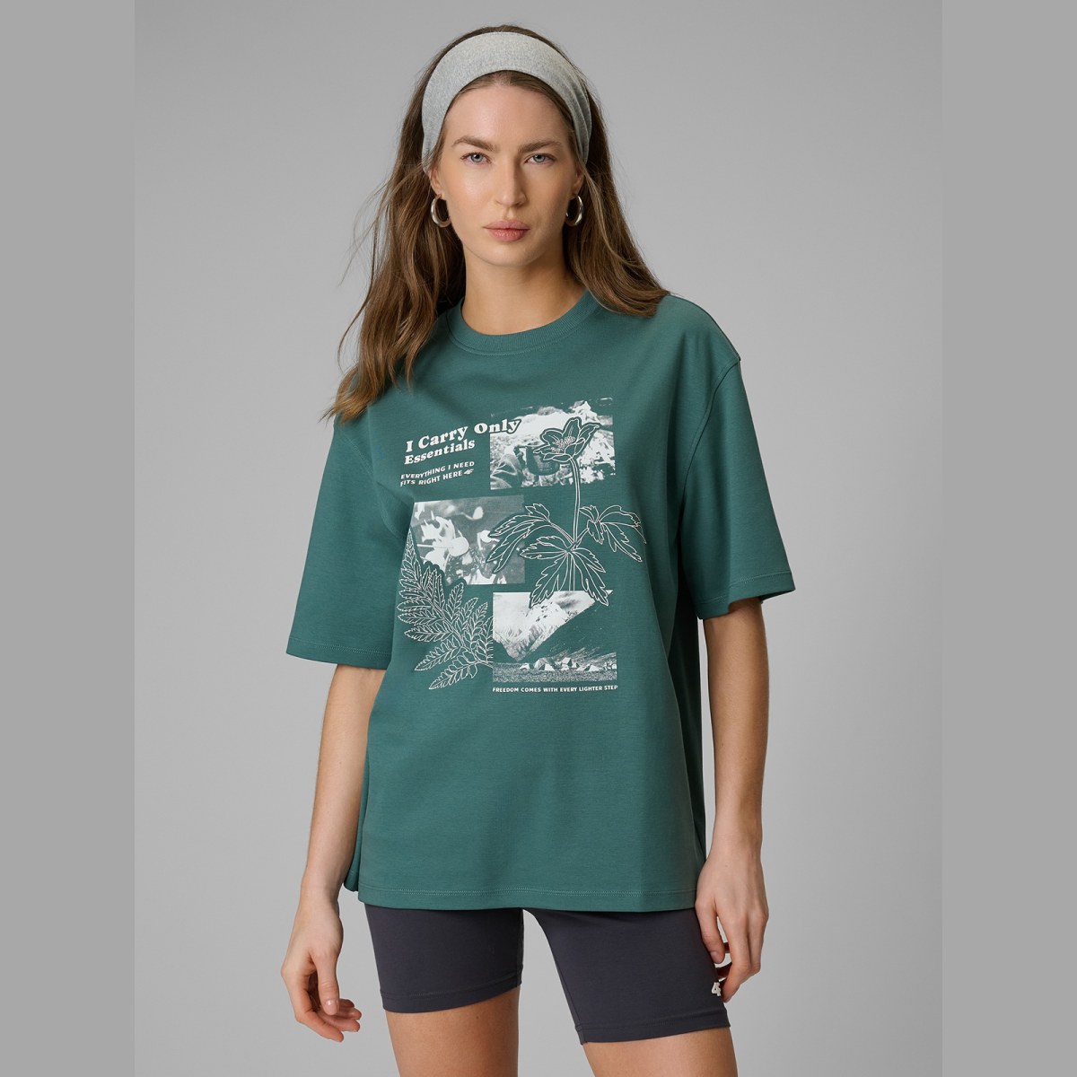T-shirt loose s potlačou dámsky - tyrkysový · záber 1
