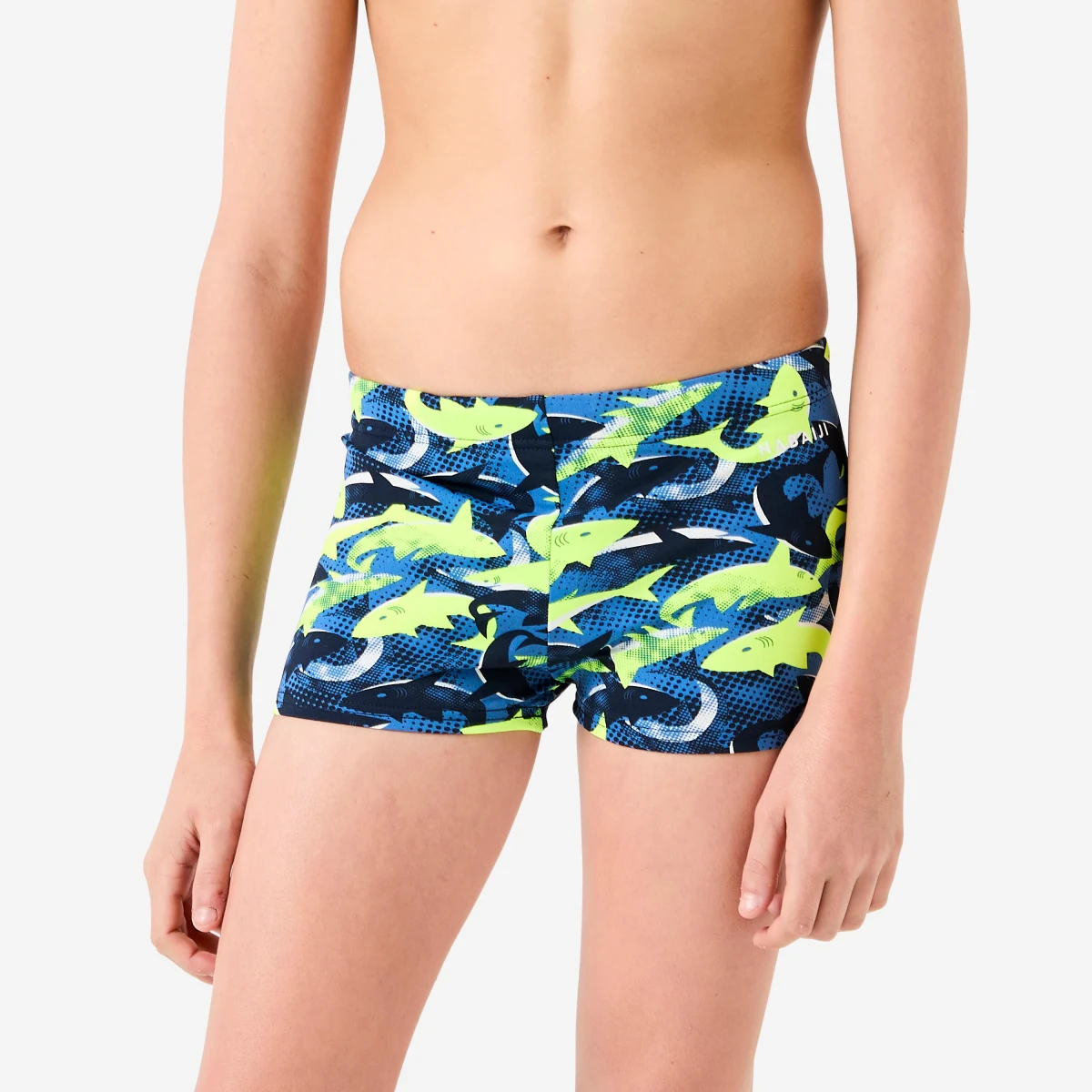 DECATHLON Chlapčenské boxerkové plavky Fitib modro-žlté 4-5 r (103-112 cm) · záber 1