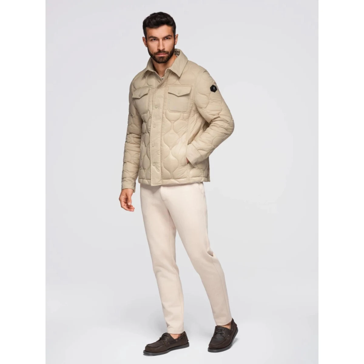 Pánska bunda s kapucňou OMBRE Jacket OM-JALP-0215 V-1 beige · záber 5