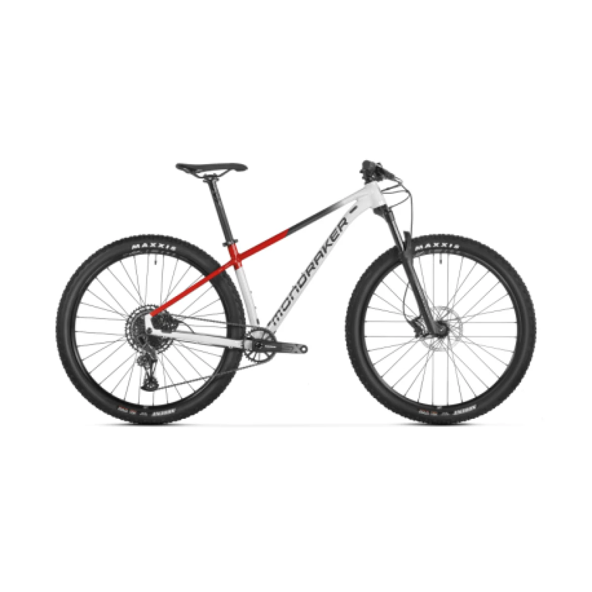 Horský bicykel MONDRAKER Chrono 29, bunker grey flame red vortex grey · záber 1