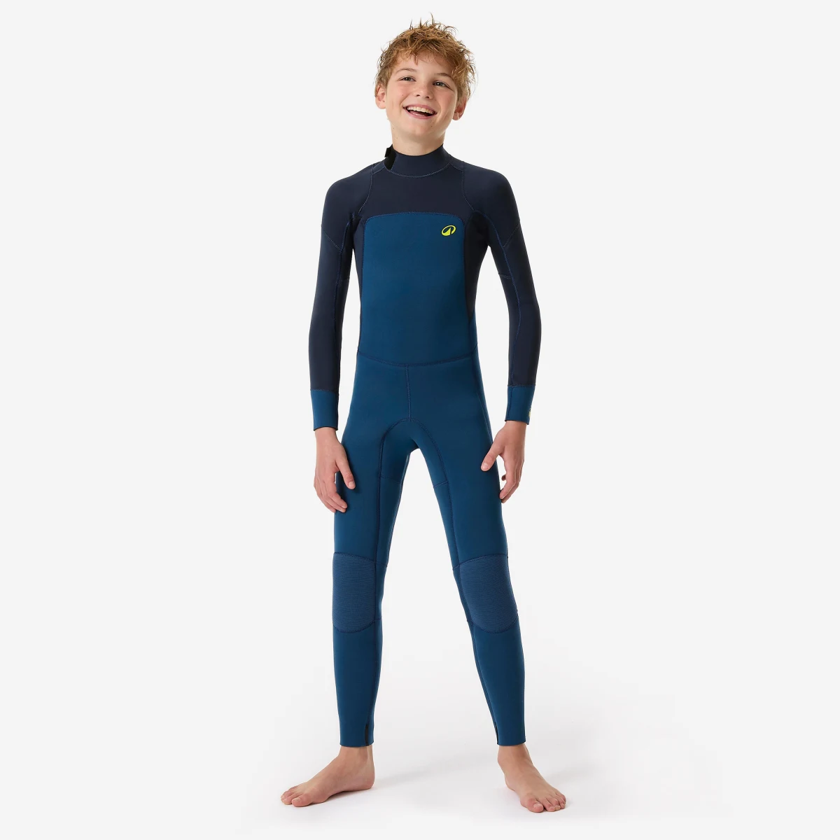 DECATHLON Detská kombinéza na surf z prírodného 3/2 mm kaučuku žlto-modrá 7-8 r (123-130 cm) · záber 1