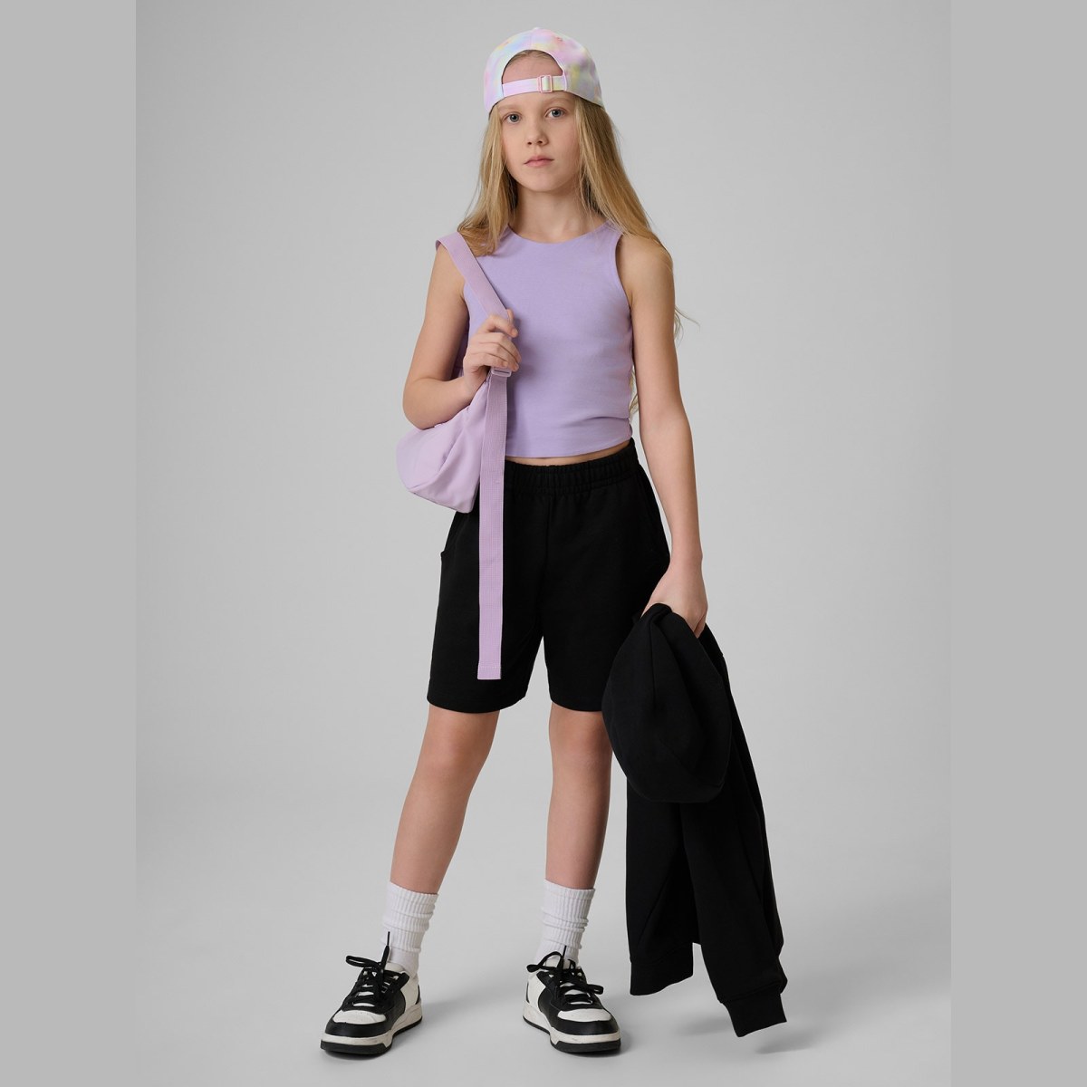 Crop top slim hladký dievčenský - fialový · záber 2