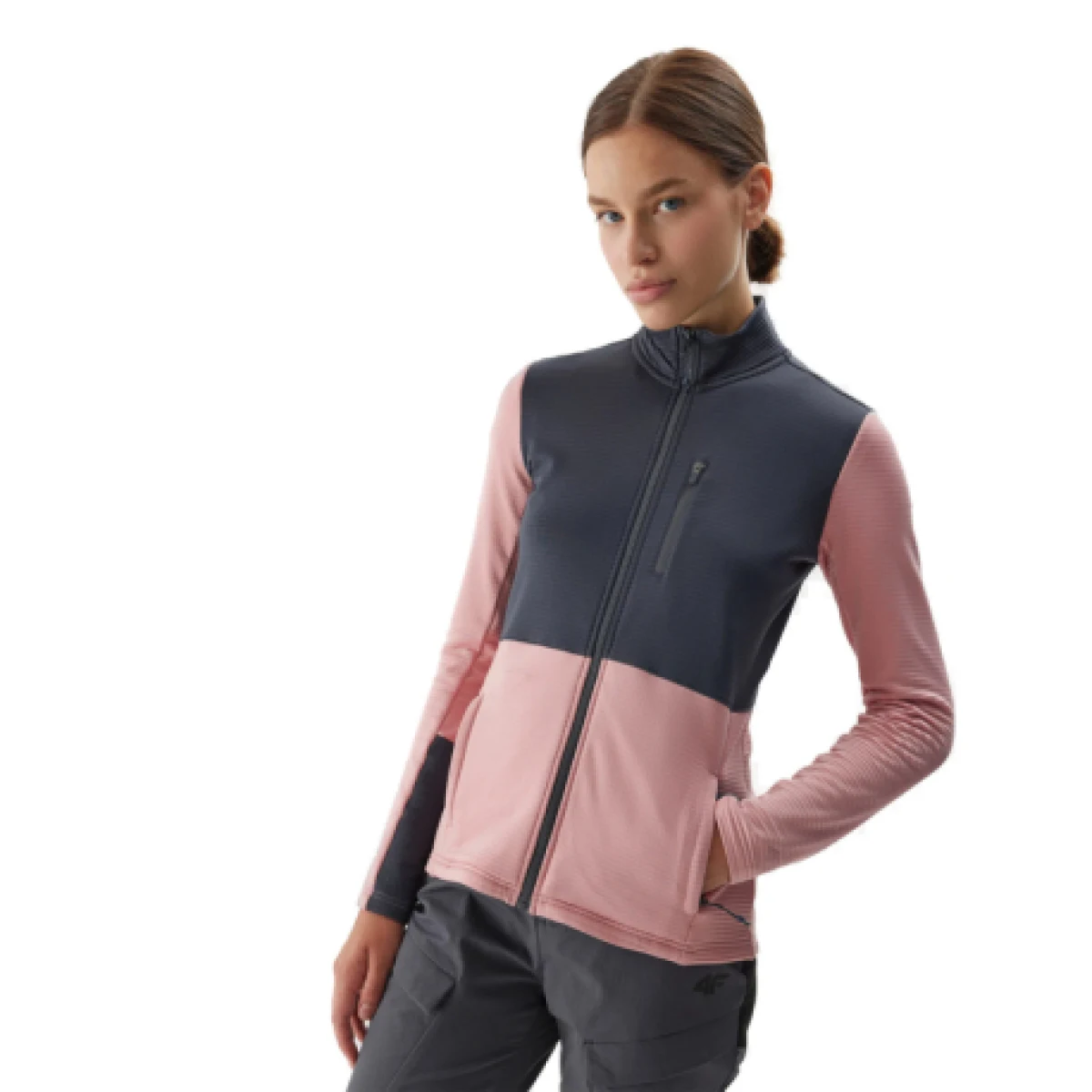 Dámská turistická mikina se zipem 4F FLEECE-AW23TFLEF142-56S-LIGHT PINK · záber 1