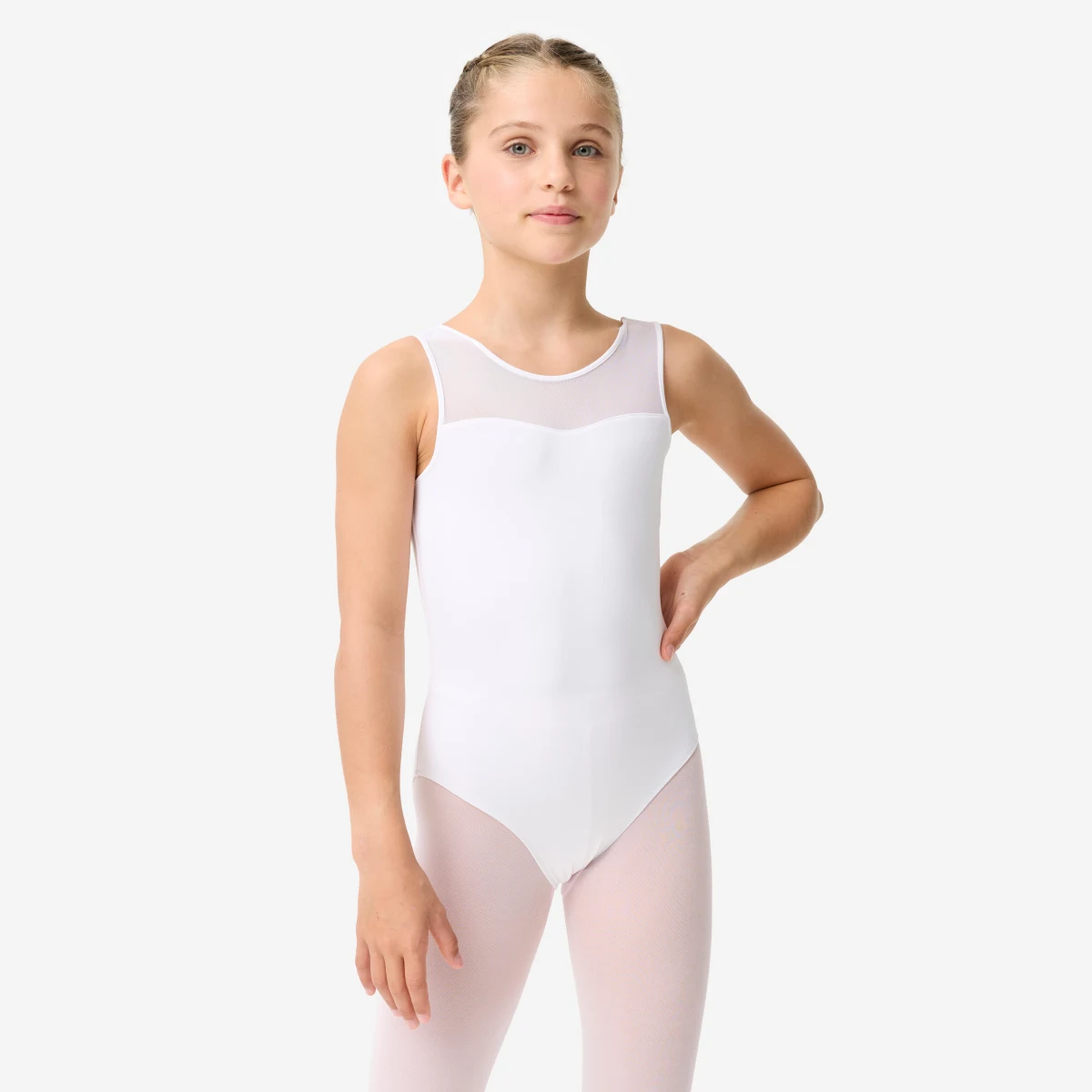 DOMYOS Dievčenský baletný trikot s volánom biely 8-9 r (131-140 cm) · záber 1