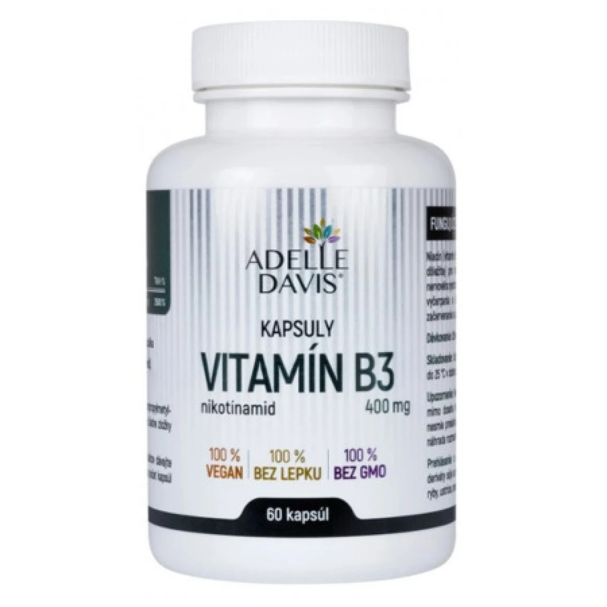 Adelle Davis Vitamín B3 Niacínamid 400 mg 60 kapsúl - Balenie: 0.4 g · záber 2