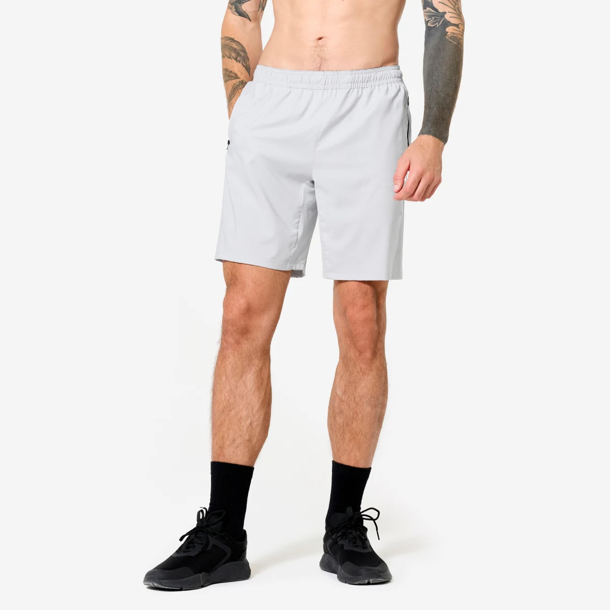 DOMYOS Pánske fitness šortky priedušné s vreckami na zips sivé S · záber 1