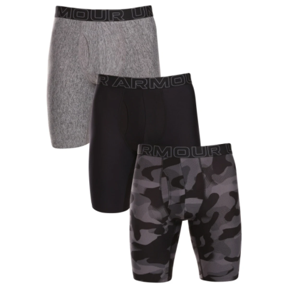 Pánske boxerky UNDER ARMOUR 3 PACK-UA PERFORMANCE TECH - PRINT 9 inch-BLK · záber 1