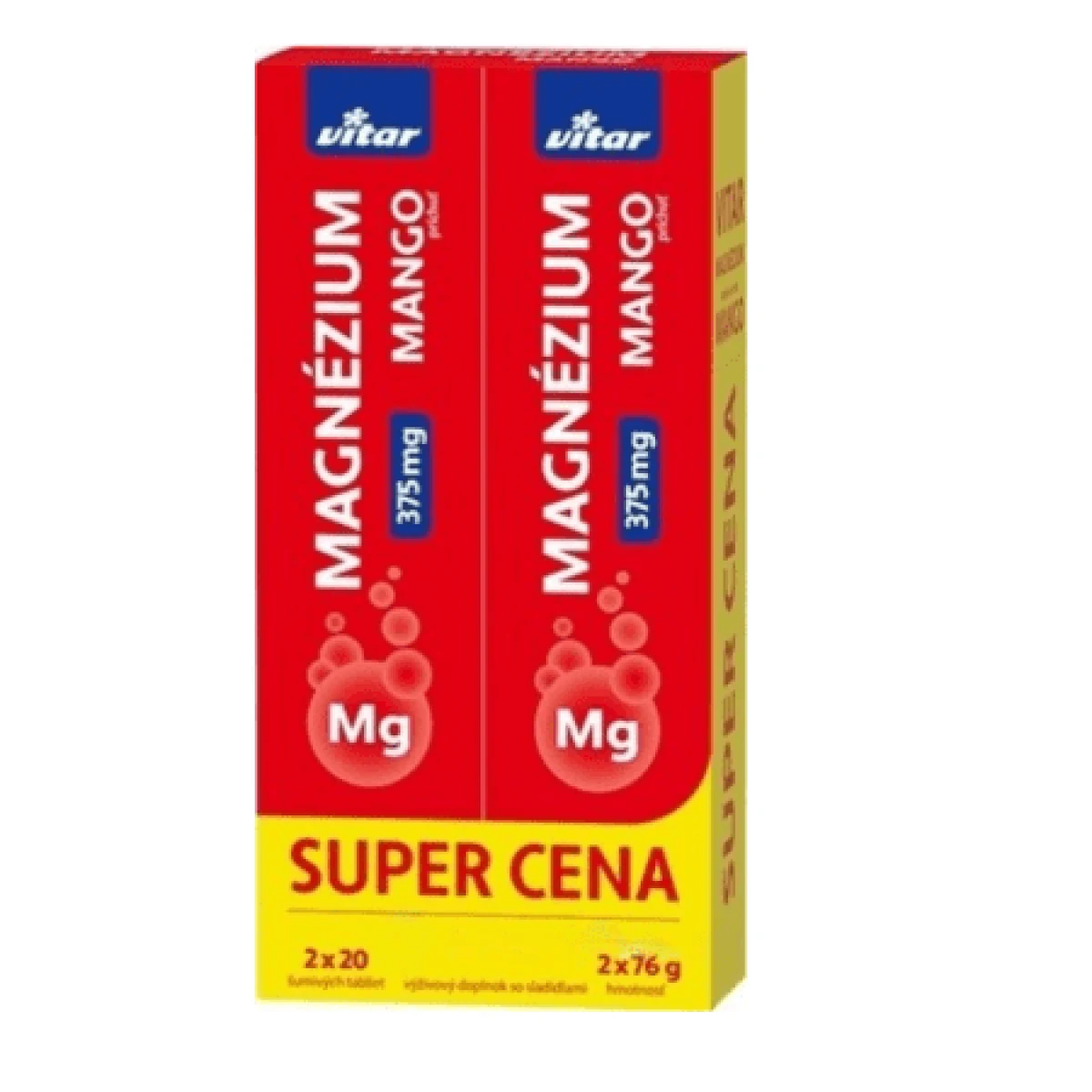 VITAR Magnézium 375 mg duopack mango 2 x 20 šumivých tabliet · záber 1