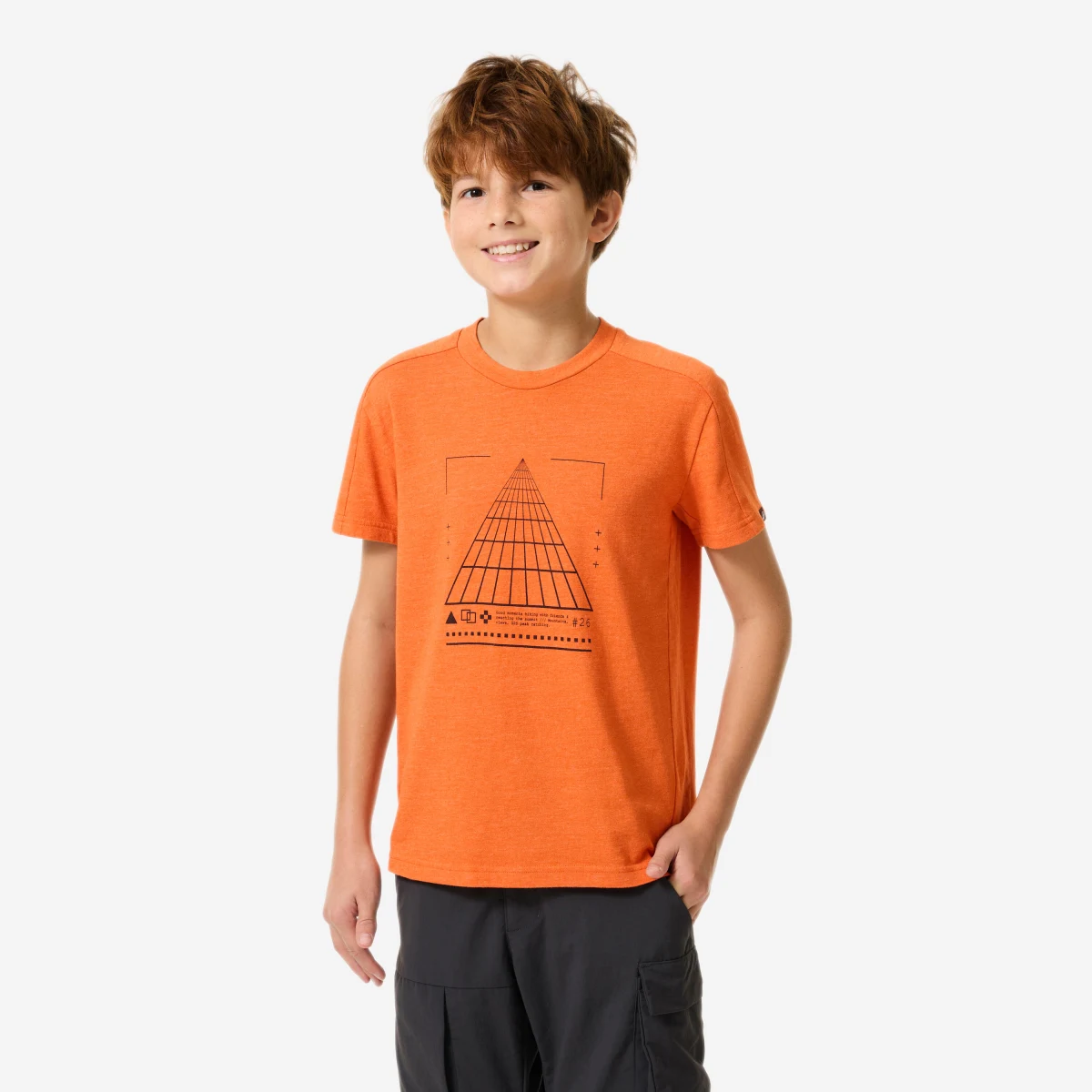 QUECHUA Detské turistické tričko NH100 TW 7-15 r. oranžové 7-8 r (123-130 cm) · záber 1