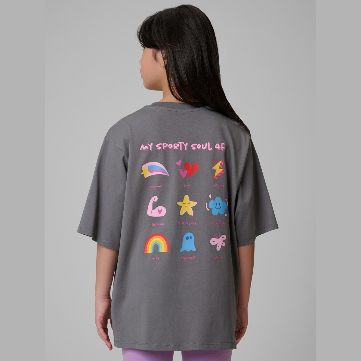 T-shirt loose s potlačou dievčenský - sivý · záber 1