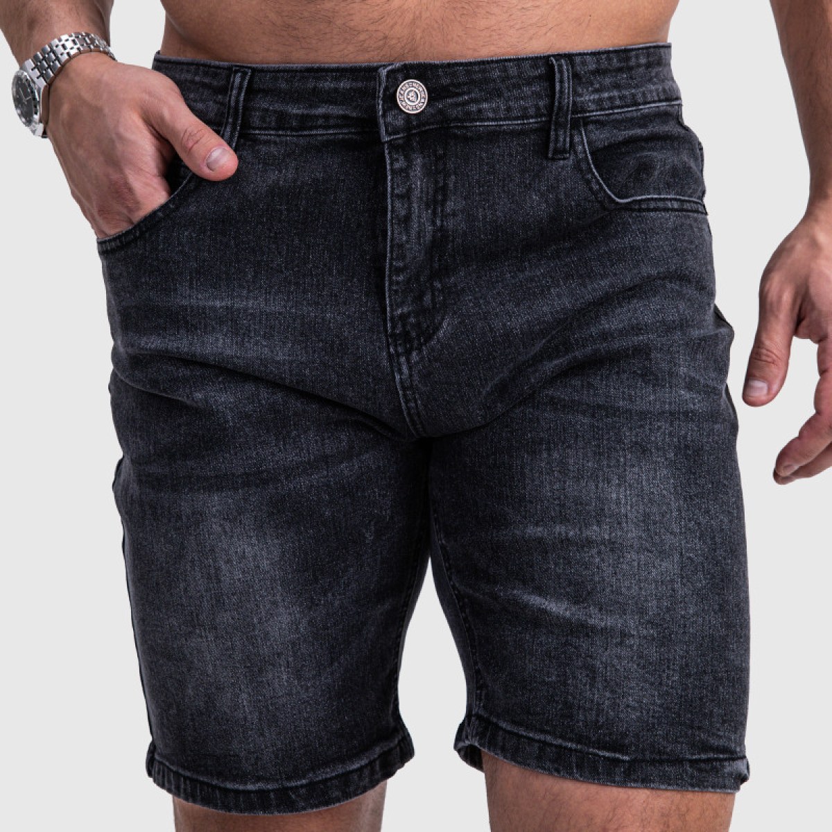 Pánske rifľové kraťasy Iron Aesthetics Denim Stretch, čierne · záber 2