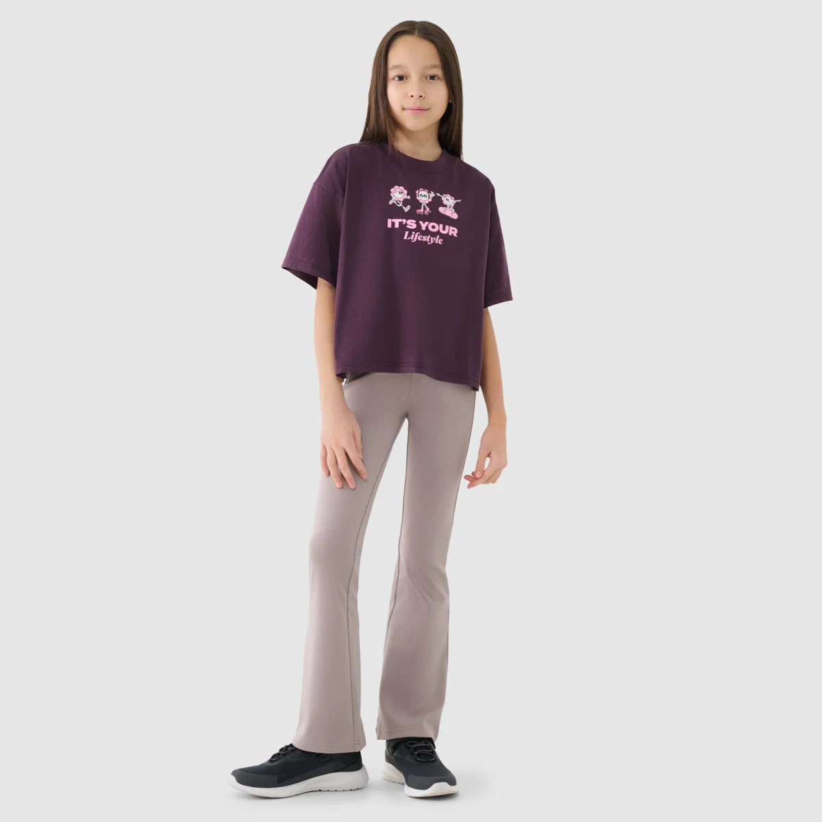 Dívčí crop top oversize s potiskem - fialový · záber 2