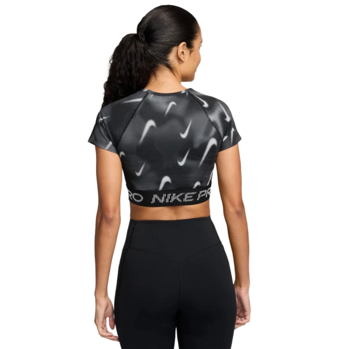 Dámske tréningové tričko s krátkym rukávom NIKE PRO W NP DF SS TOP TT AOP BLACK WHITE · záber 3