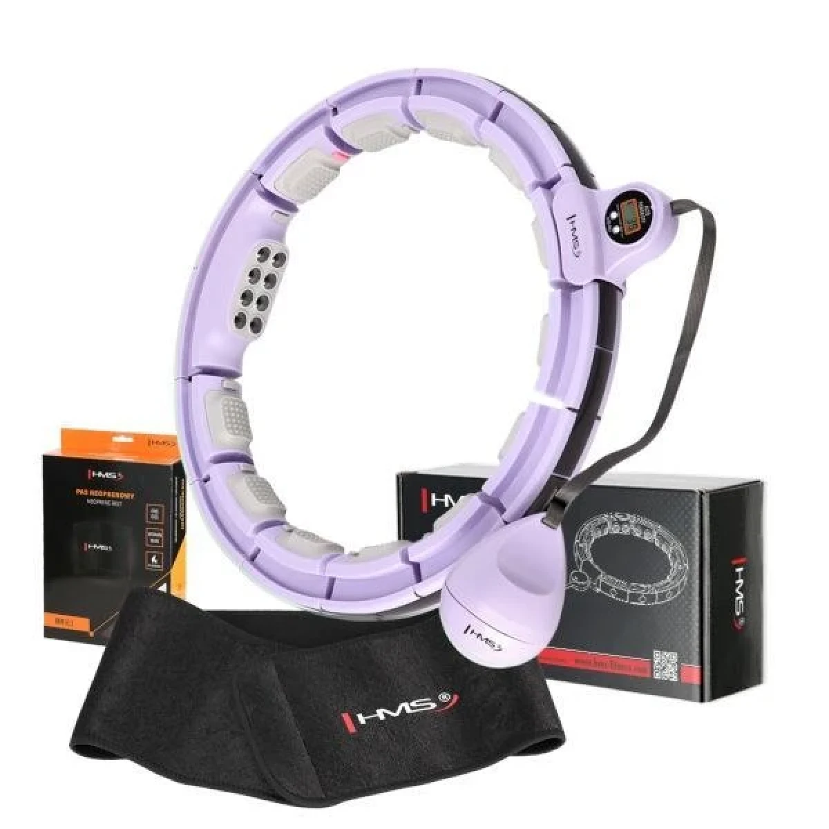 HMS Sada masážní hula hoop HHM13 se závažím, magnety a počítadlem a zeštíhlujícího pásu BR163 fialová (VÝPRODEJ) · záber 1