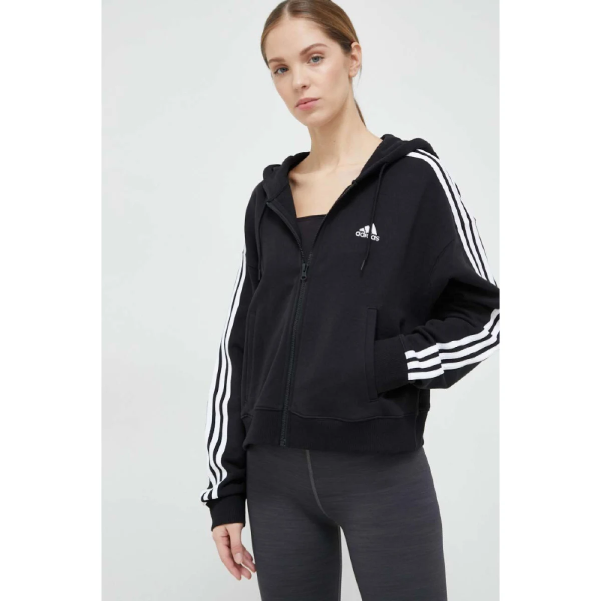 Dámská mikina se zipem ADIDAS W 3S FT FZ S HD-IC8781-Black · záber 2