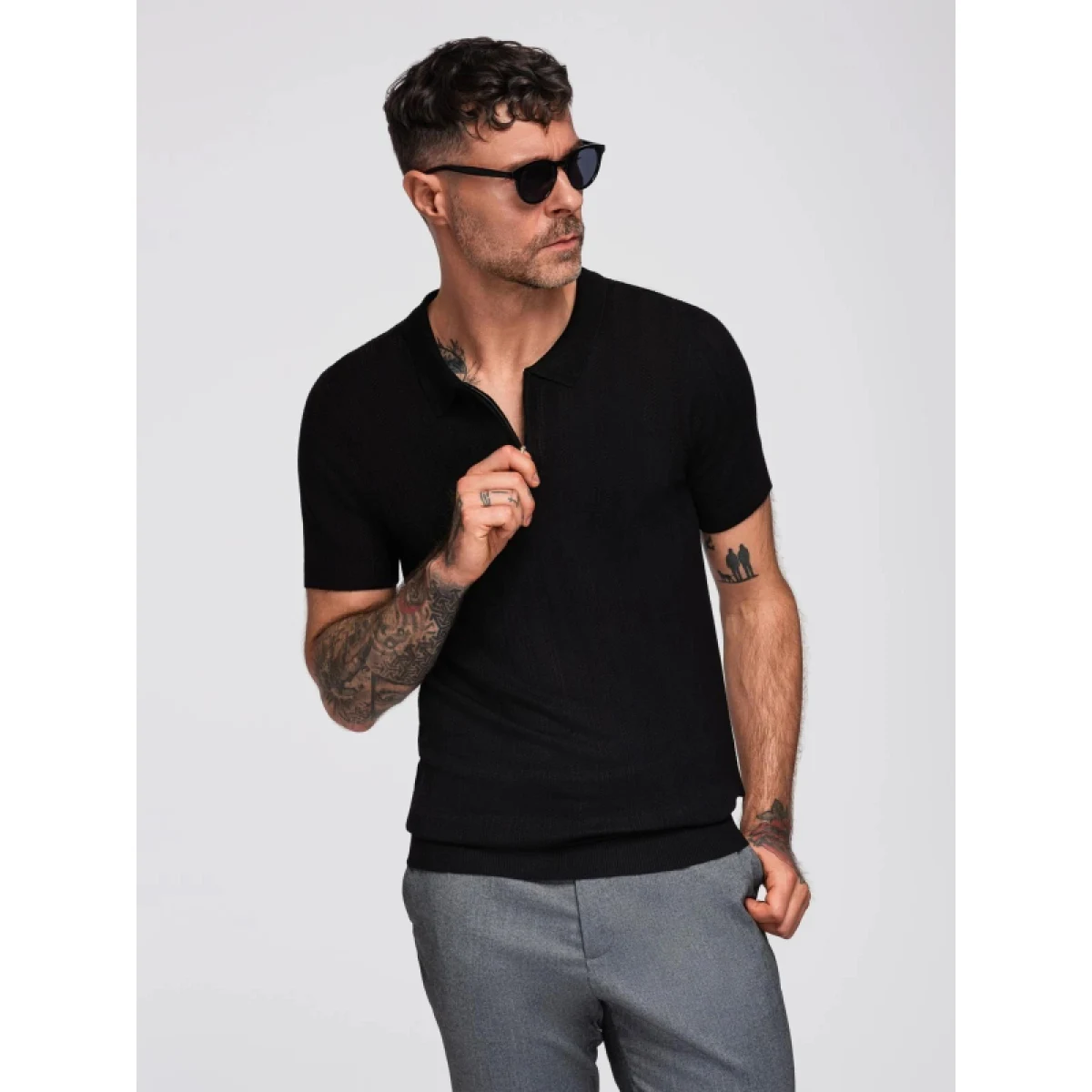 Pánske polo tričko s krátkym rukávom OMBRE T-shirt OM-POSS-0158 V-2 black · záber 3