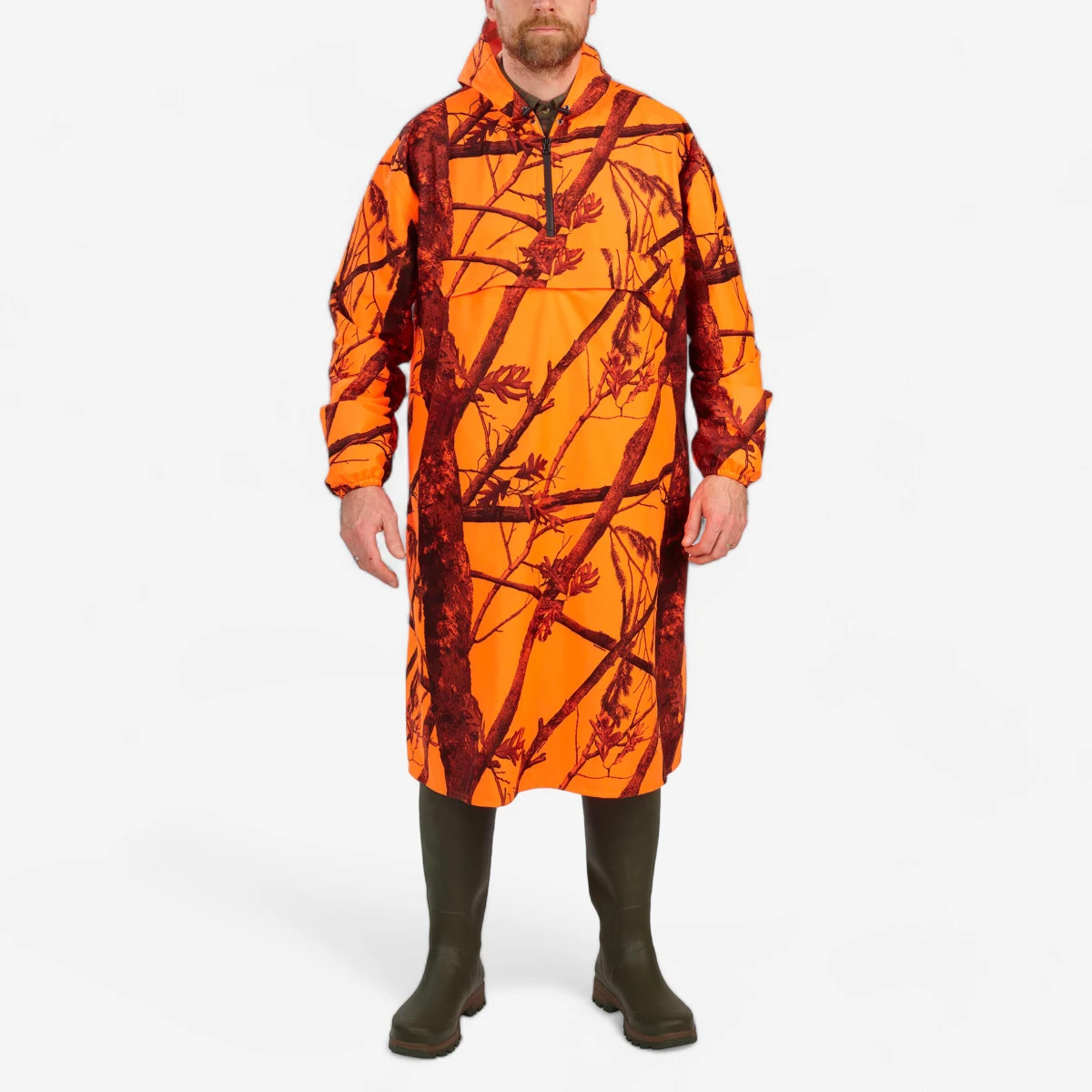 SOLOGNAC Nepremokavé poľovnícke pončo 500 nehlučné maskovacie fluorescenčné 3XL-4XL · záber 1