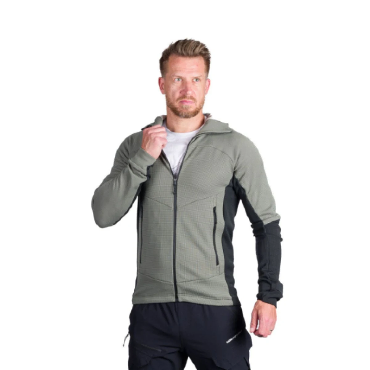 Pánská turistická mikina se zipem NORTHFINDER EGON 807lightgreenblack · záber 1