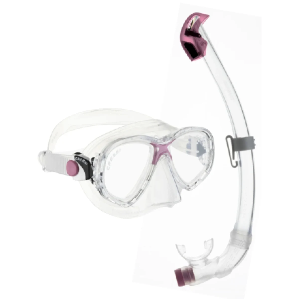 Juniorský potápačský šnorchlovací set CRESSI MAREA JUNIOR + SEAL DRY JUNIOR COMBO CLEAR PINK · záber 1