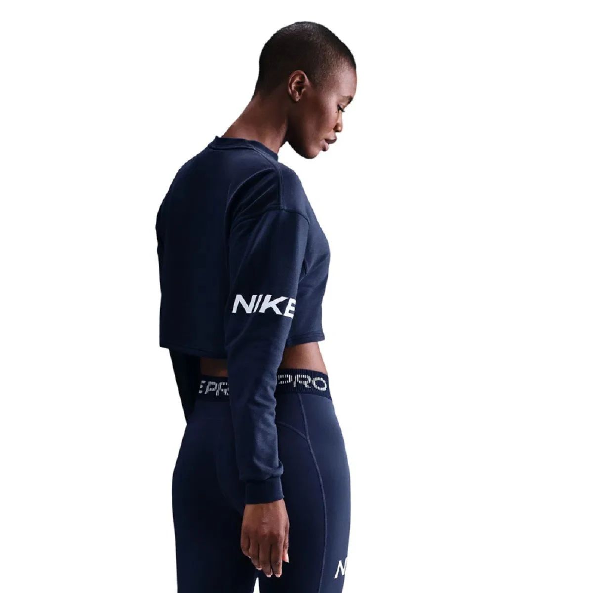 Dámska mikina NIKE PRO W NP DF FLC CREW TT GRX MIDNIGHT NAVY FOOTBALLGREY WHITE · záber 3