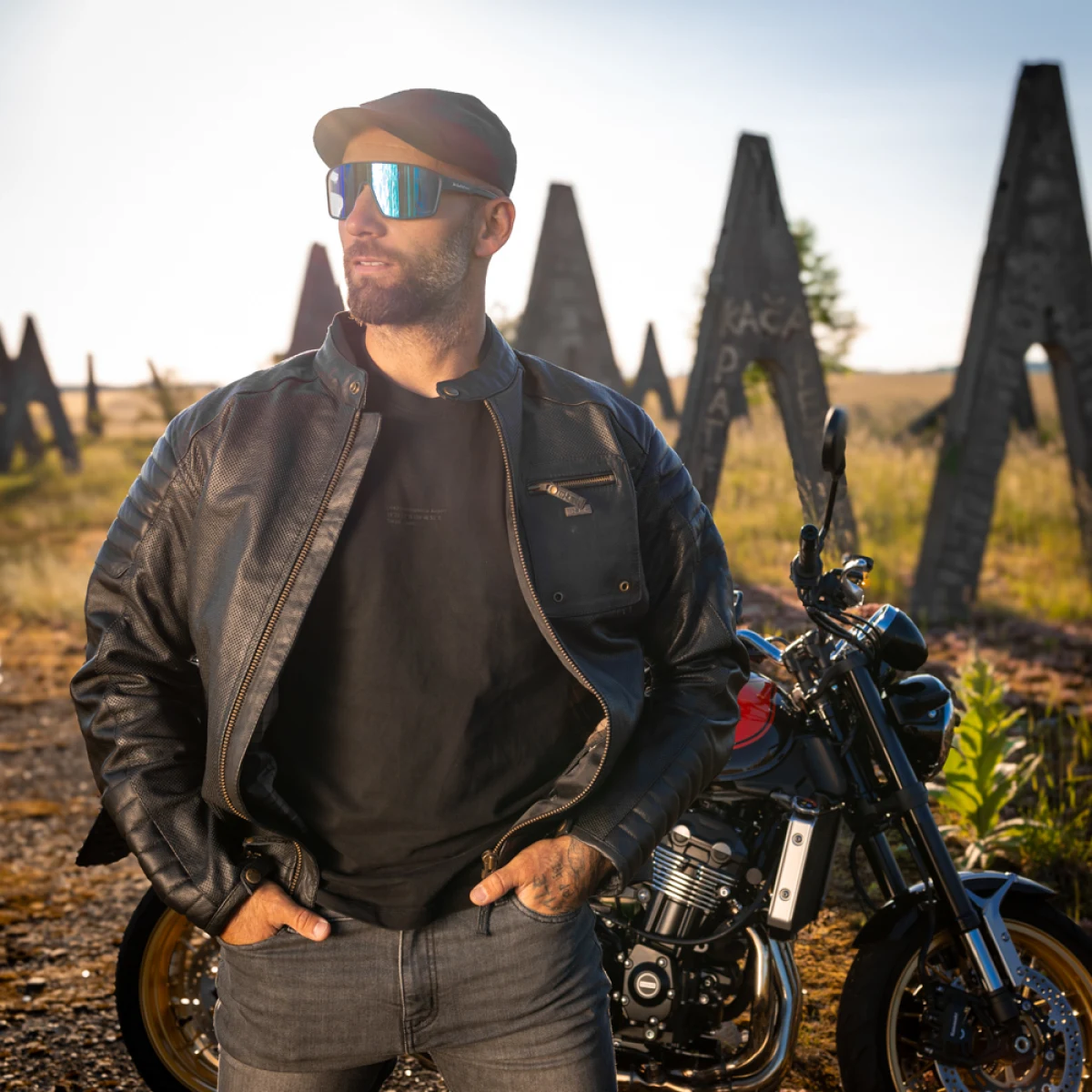 Letná kožená moto bunda W-TEC Gradac Farba čierna, · záber 2