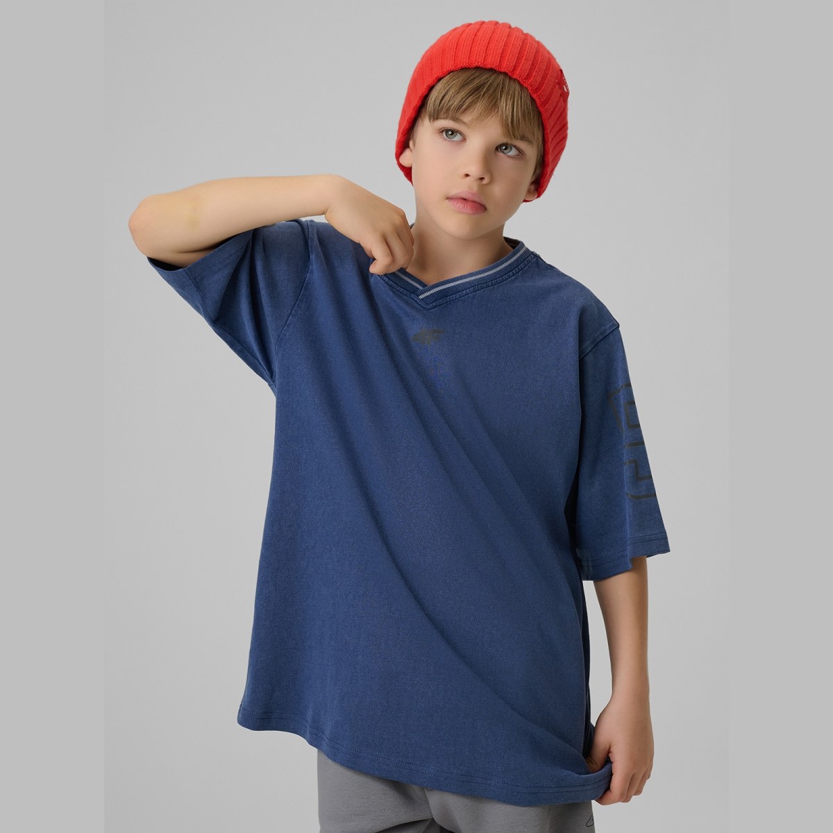 T-shirt loose s potlačou chlapčenský - tmavomodrý · záber 4